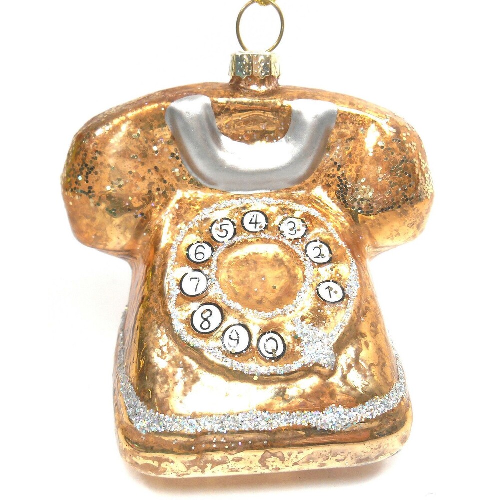 Golden Dial Telephone Glass Christmas Ornament 3 in Silver Tree  NWT Gift Retro